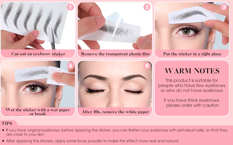 12 Sheets 108 Pairs 4D Hair Waterproof Eyebrow for Women