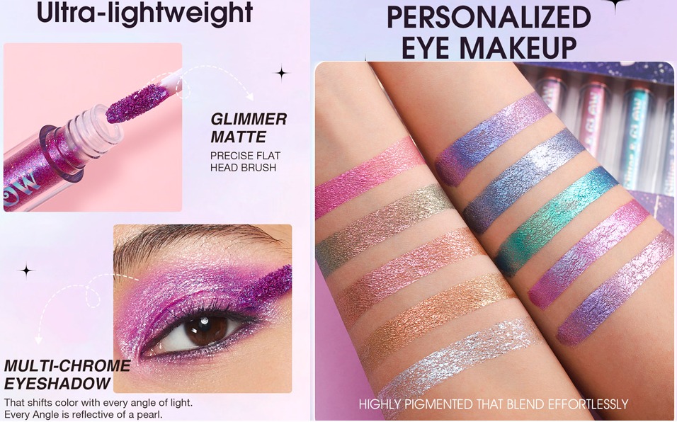 Liquid Glitter Eyeshadow Set, Multichrome Glitter Shimmer - Image 4