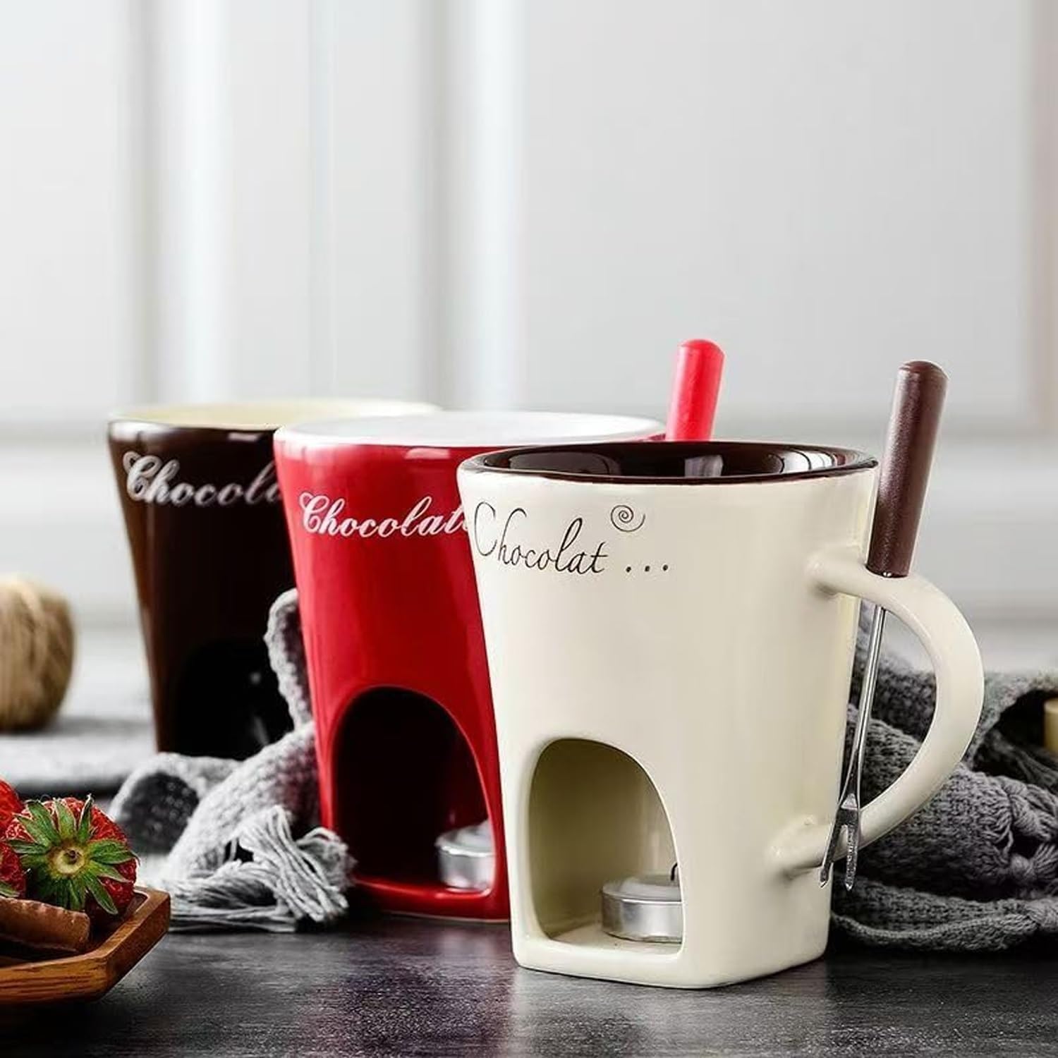 Chocolate Fondue Mugs Set of with Forks(Red+Black) - Image 5
