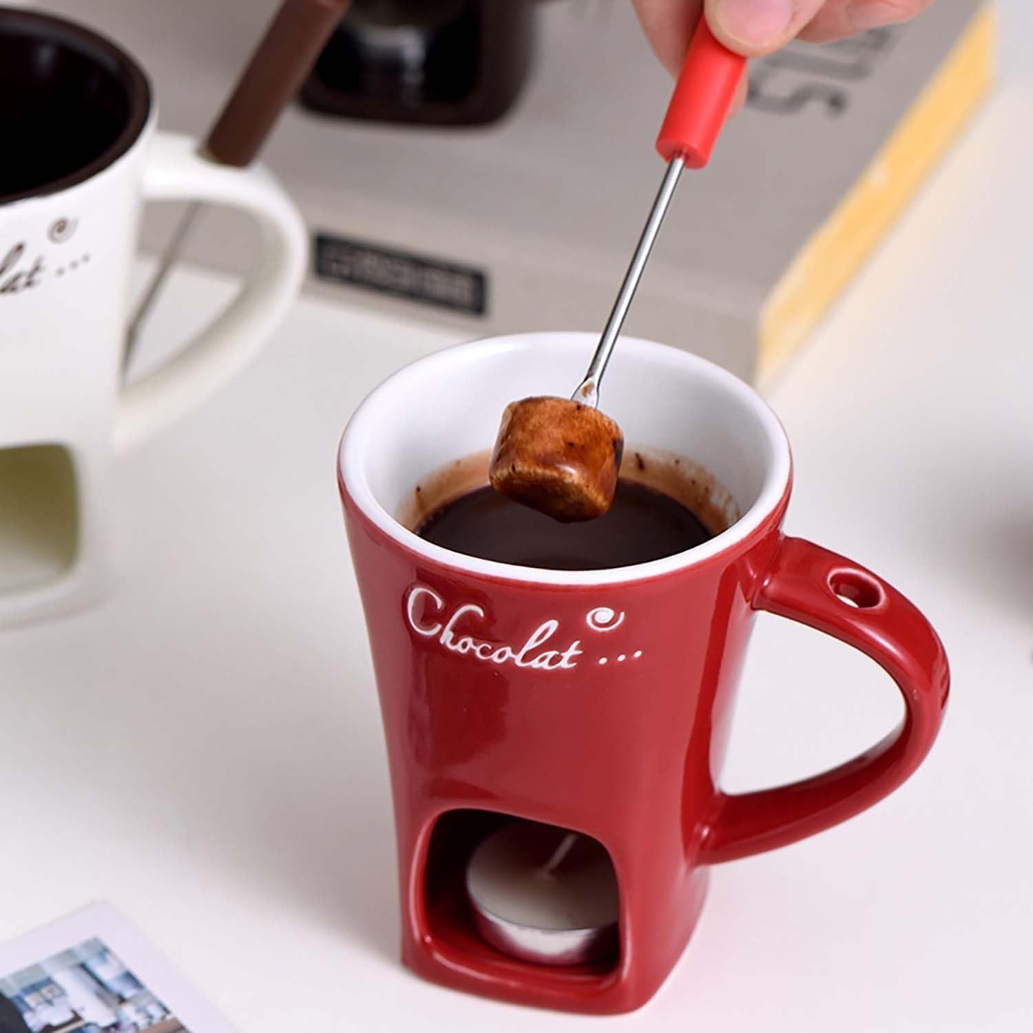 Chocolate Fondue Mugs Set of with Forks(Red+Black) - Image 4