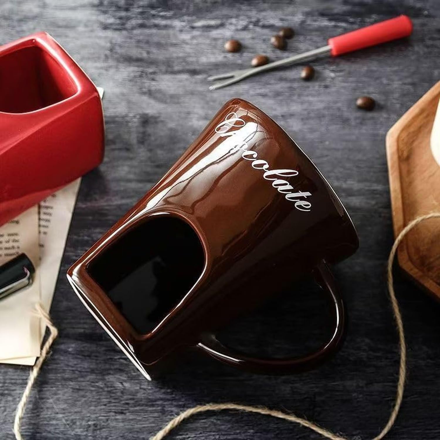 Chocolate Fondue Mugs Set of with Forks(Red+Black) - Image 3