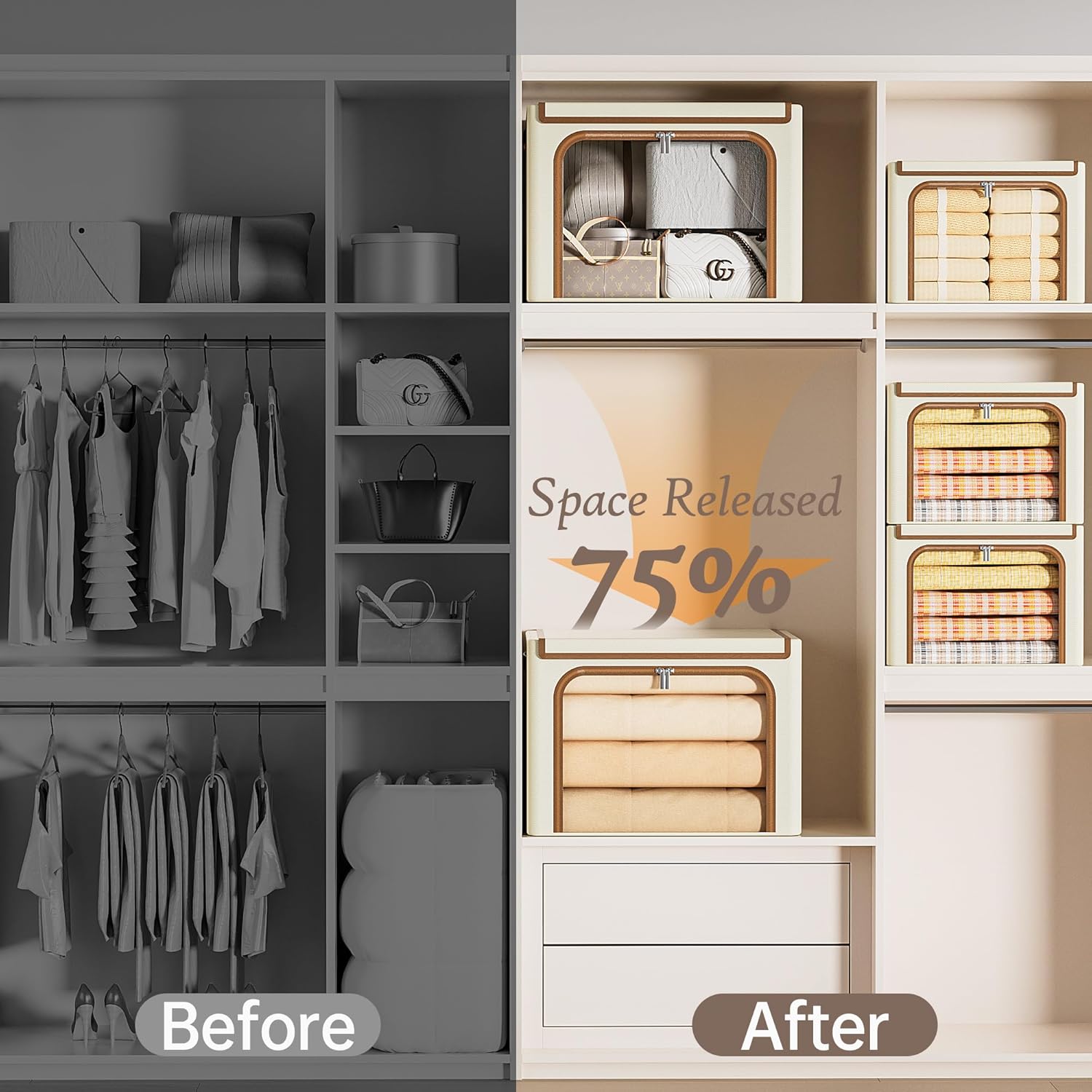 Yecaye Clothes Storage Bins with Metal Frame