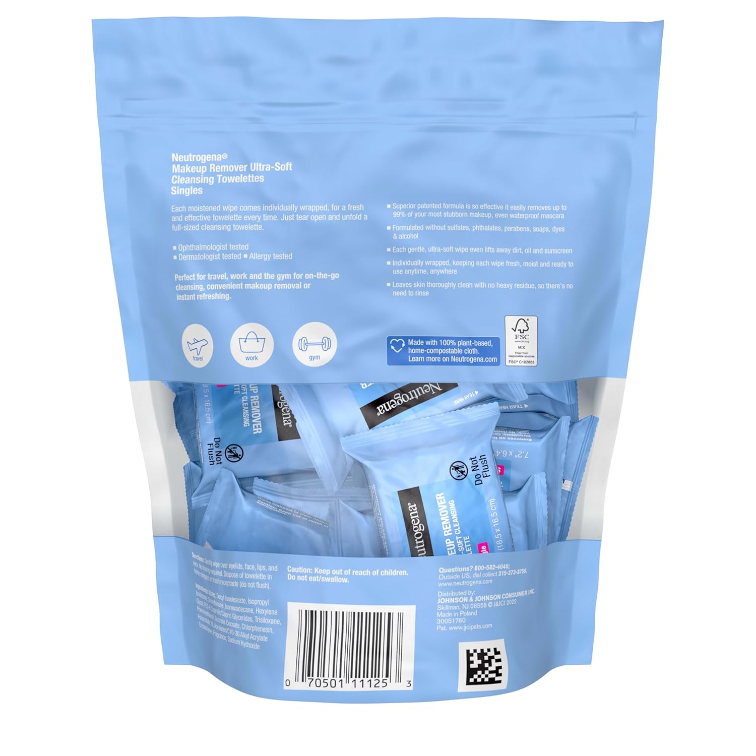 Makeup Remover Wipes Singles, For Travel 20 ct