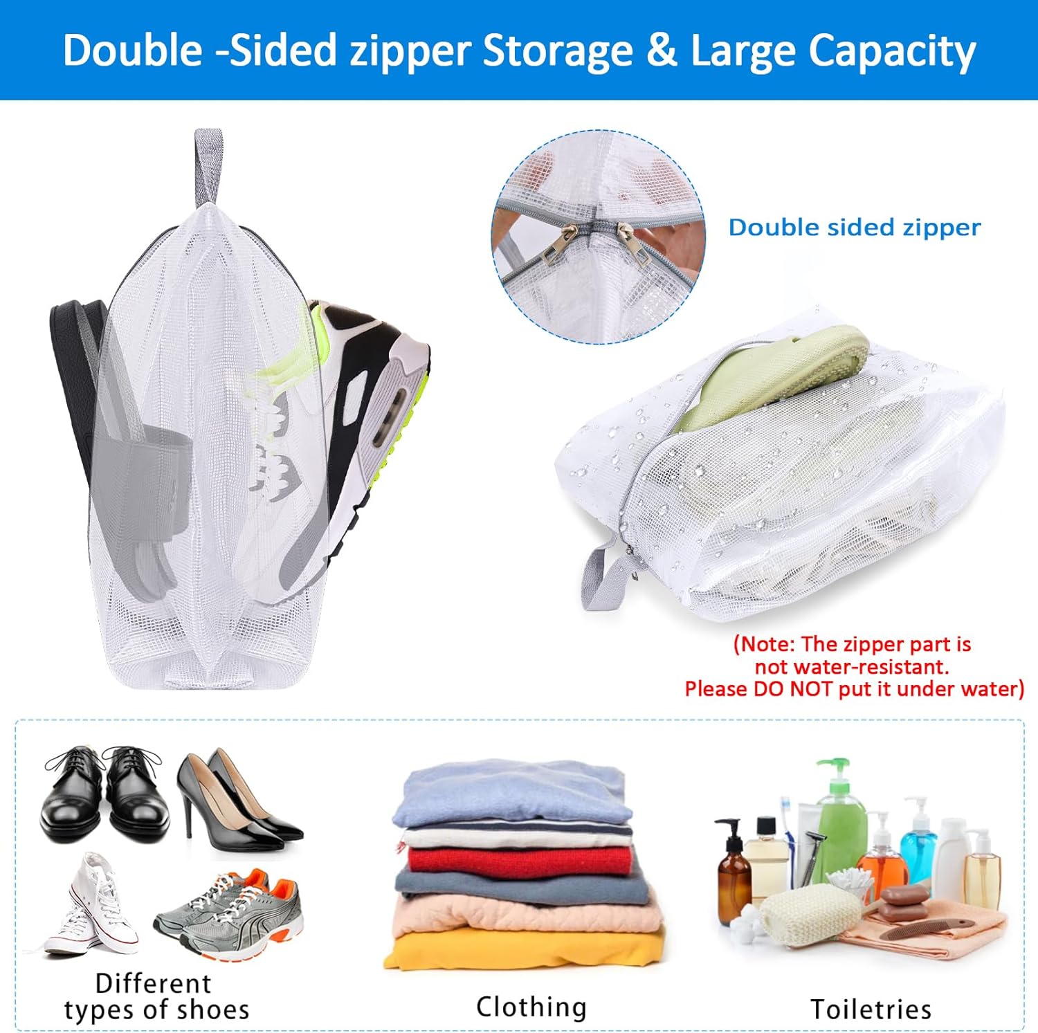 Shoe Bags for Travel, 6 Pack 3 Size Double-Sided Zipper Shoe Bags - Image 5