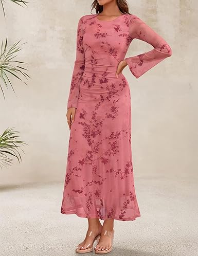 ZESICA Women's Long Sleeve Floral Bodycon Dress