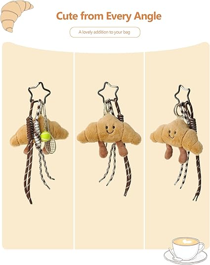 Croissant Keychain - Plush Croissant Bag Charm,