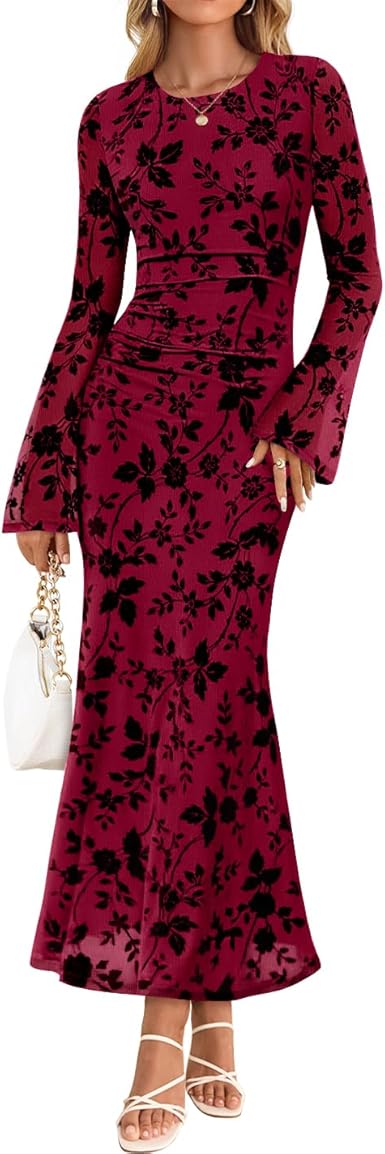 ZESICA Women's Long Sleeve Floral Bodycon Dress - Image 4