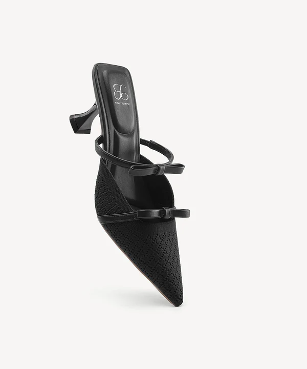 Bowtention Pointed Toe Heeled Mules - Image 4