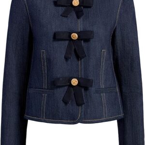 Women's Long Sleeve Cropped Collarless Jean Jacket