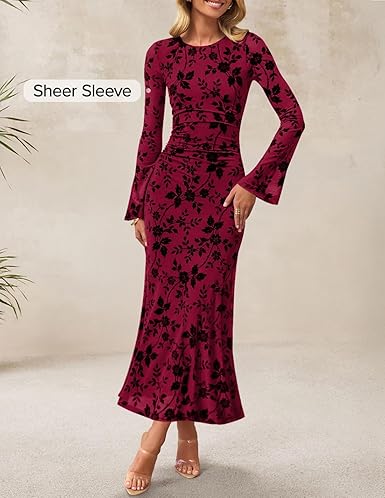 ZESICA Women's Long Sleeve Floral Bodycon Dress - Image 5