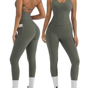 OMKAGI 2 Piece Workout Sets for Women Padded