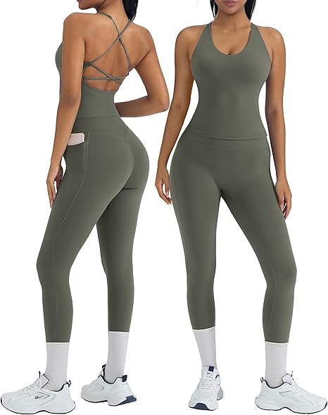 OMKAGI 2 Piece Workout Sets for Women Padded