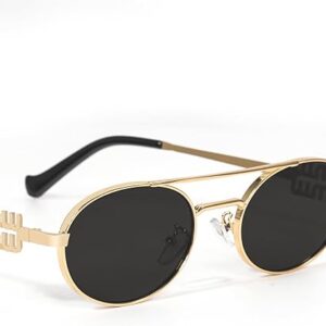 Retro Oval 90s Metal Sunglasses for Women,