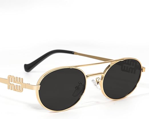 Retro Oval 90s Metal Sunglasses for Women,