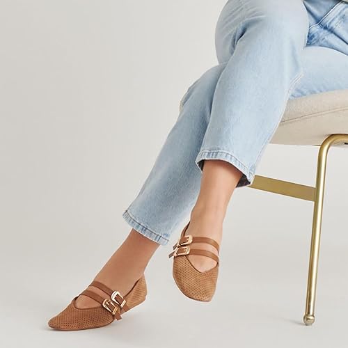 UBWDU Suede Mary Jane Flats for Women Toe Ballet Flats