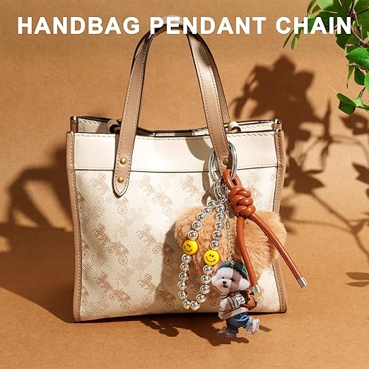 Heart pom Keychain for Women Plush Bag Charm Set - Image 5