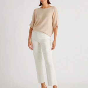 Lightweight Cotton Cashmere Link-Stitch Dolman Sweater