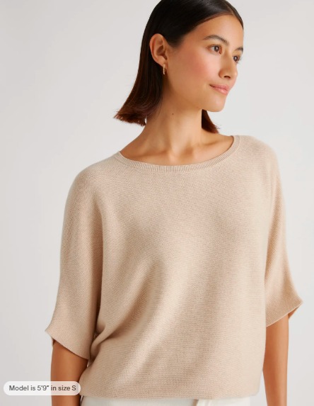 Lightweight Cotton Cashmere Link-Stitch Dolman Sweater - Image 3