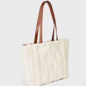 Cozy Alpine Cable Knit Faux Shearling Reversible Tote