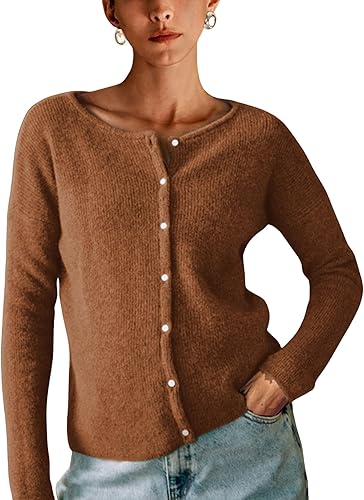 Lviefent Women Knit Cardigans Lightweight Casual Crew