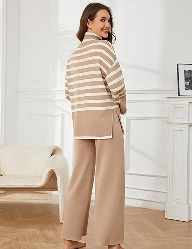 Tanming Women's Sweater Sets Long Sleeve Striped
