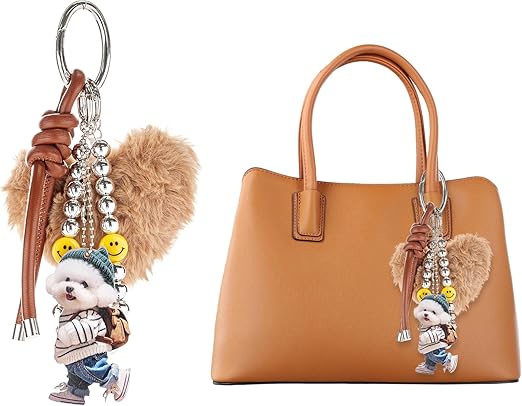 Heart pom Keychain for Women Plush Bag Charm Set