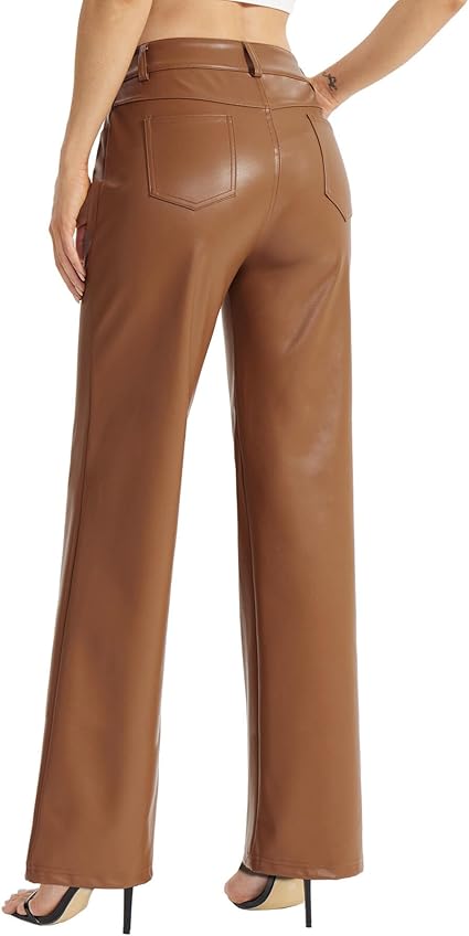 Women's Faux Leather Pants Button PU Jeans - Image 4