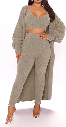Fixmatti Women's Fuzzy 3 Piece Sweatsuit Open Front Cardigan - Image 5