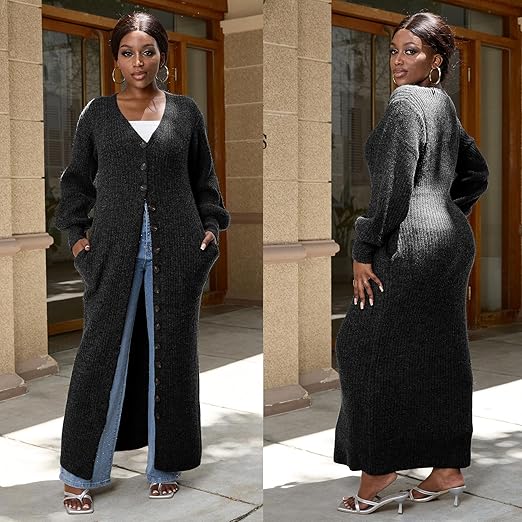 Tbahhir Womens Open Front Long Cardigan V Neck Button