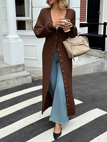 Saodimallsu Womens Long Cardigans V Neck Button Down