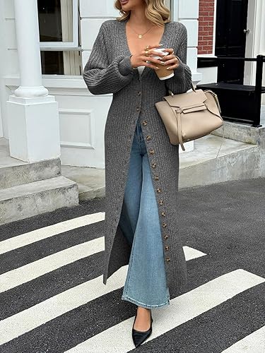Saodimallsu Womens Long Cardigans V Neck Button Down - Image 10