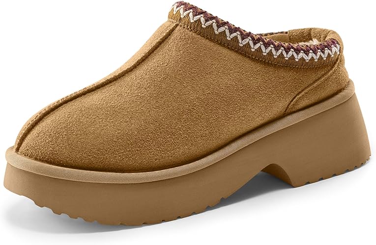 Vilanva Platform Clogs for Women Cozy Suede Fall Slippers