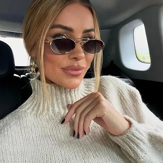 Retro Oval 90s Metal Sunglasses for Women, - Image 4