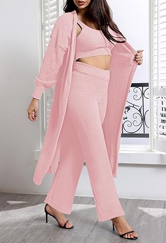 Fixmatti Women's Fuzzy 3 Piece Sweatsuit Open Front Cardigan - Image 9