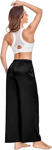 SWOMOG Women's Silk Satin Pajama Pants Longs Silky Pants