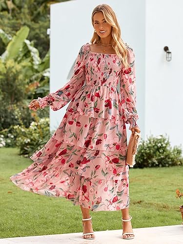 Simplee Womens Long Sleeve Floral Guest Dress Flowy - Image 4