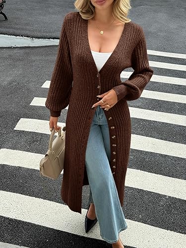 Saodimallsu Womens Long Cardigans V Neck Button Down - Image 4