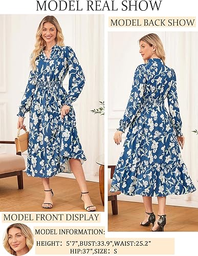 Women's Floral Dress for Women 2025 Fall Midi Dress Casual