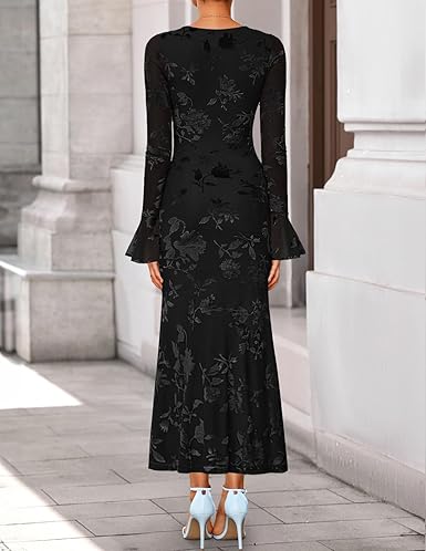 ZESICA Women's 2026 Bell Long Sleeve Floral Maxi