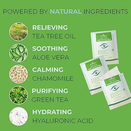 NOVEHA 60PCs Tea Tree Oil Eyelid & Lash Wipes With Hyaluronic Acid - Image 4