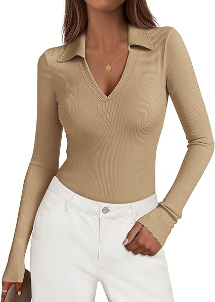 KIRUNDO Polo Shirts for Women Long Sleeve Business
