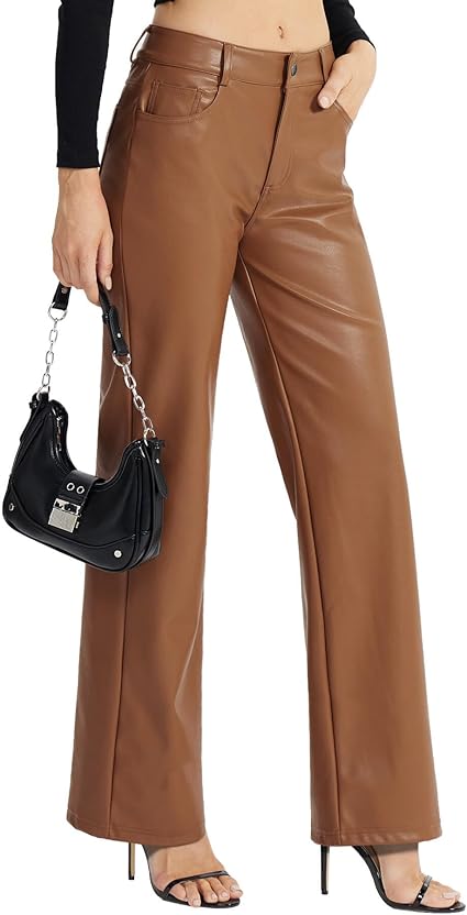 Women's Faux Leather Pants Button PU Jeans - Image 3