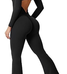YEOREO One Piece Wide Leg Jumpsuits for Women Workout Long Sleeve