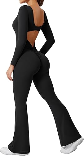 YEOREO One Piece Wide Leg Jumpsuits for Women Workout Long Sleeve