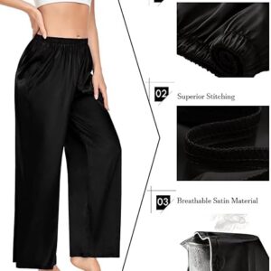 SWOMOG Women's Silk Satin Pajama Pants Longs Silky Pants