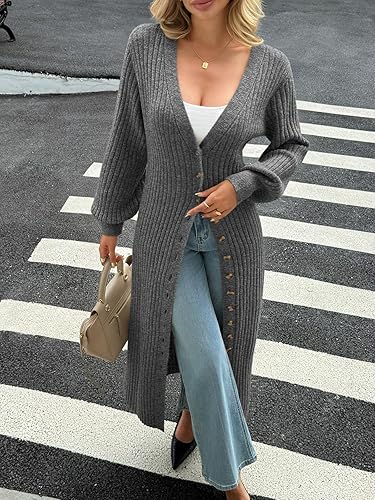 Saodimallsu Womens Long Cardigans V Neck Button Down