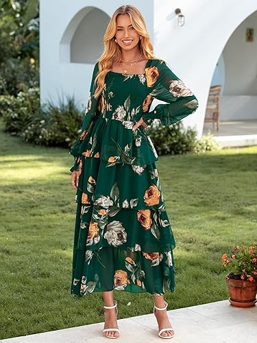Simplee Womens Long Sleeve Floral Guest Dress Flowy - Image 3