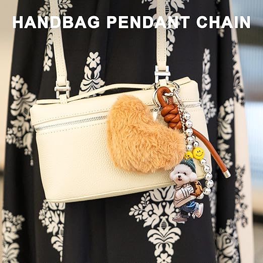 Heart pom Keychain for Women Plush Bag Charm Set - Image 3
