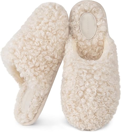 Snug Leaves Women's Scuff Slippers Furry Cute Curly