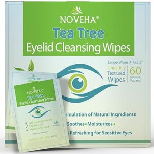 NOVEHA 60PCs Tea Tree Oil Eyelid & Lash Wipes With Hyaluronic Acid